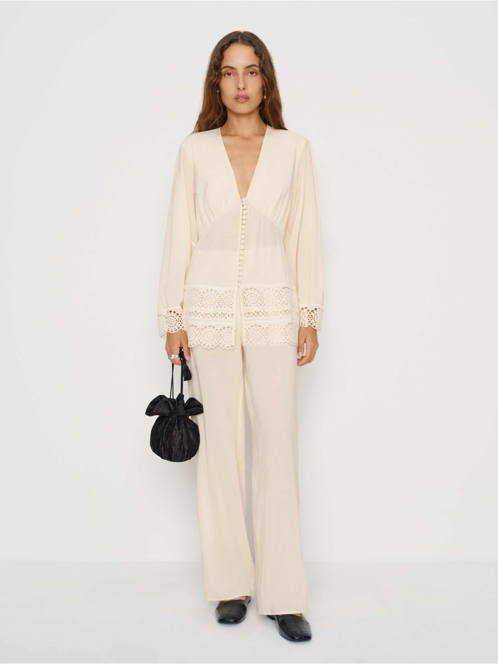 Reformation Nadia Two Piece Set In Cream Neutrals Size 8